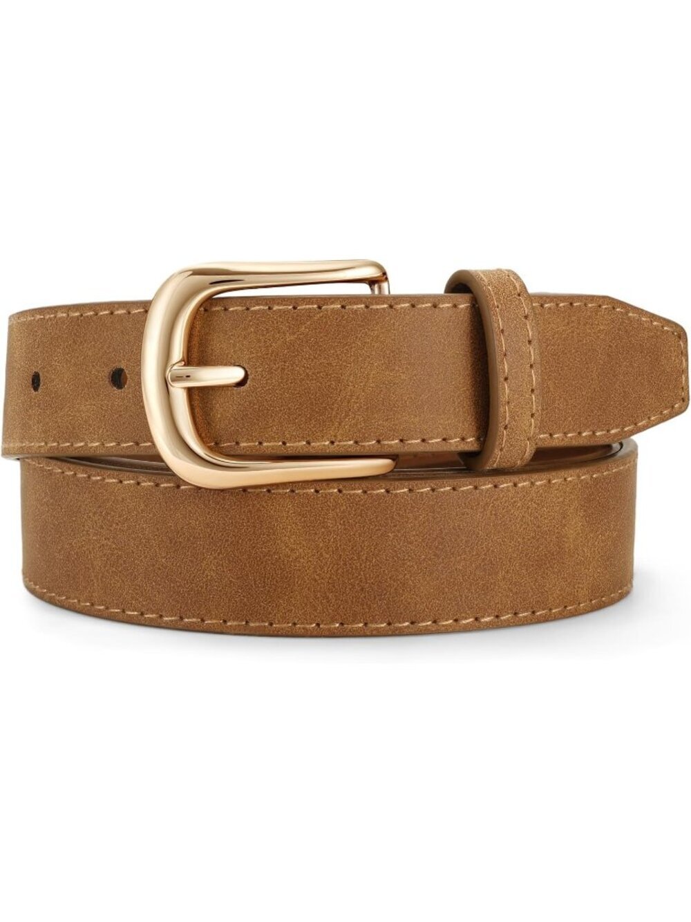 Women's Brown Leather Belt Vintage Casual Elegant Waist Belt with Gold Buckle
